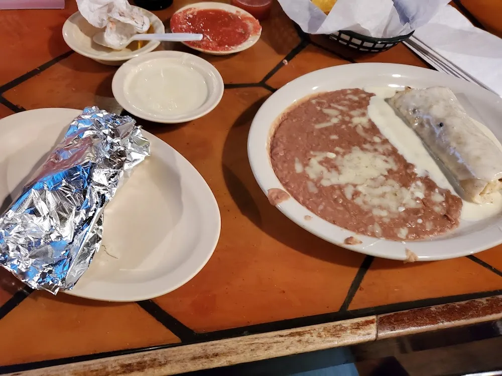 Steak Burrito and Beans with Shrimp Taco